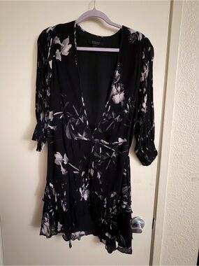 AllSaints Black Top with Subtle White Floral Trim